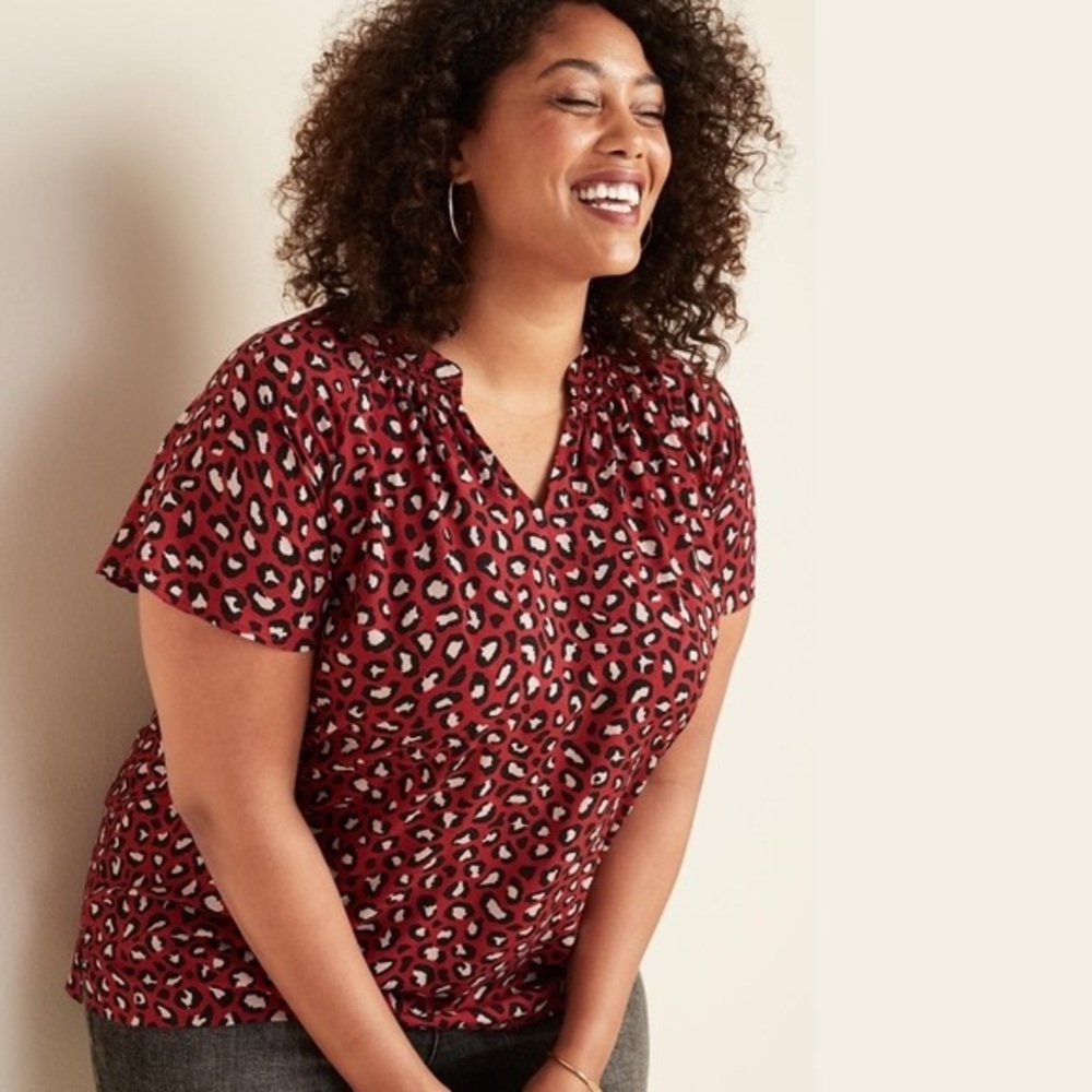Old Navy Red Leopard Print Blouse